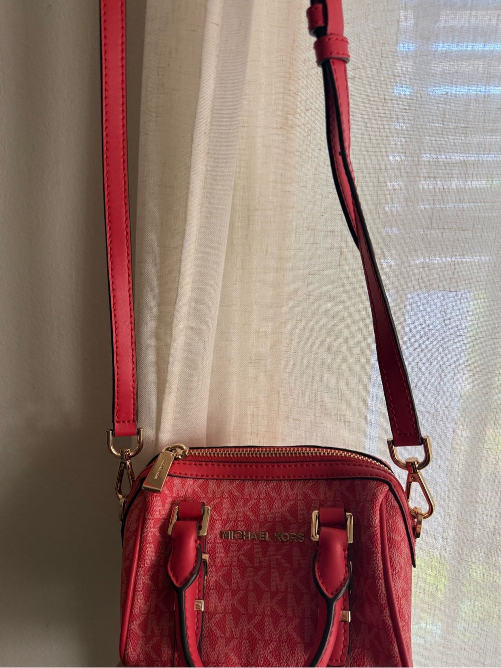 Michael Kors Red Signature Crossbody Bag with Gold Hardware